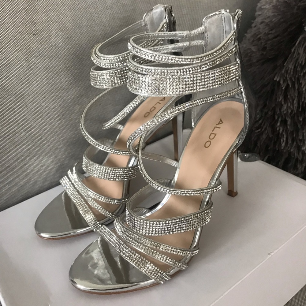 Aldo Haondra Silver Rhinestone Heels *Like New*